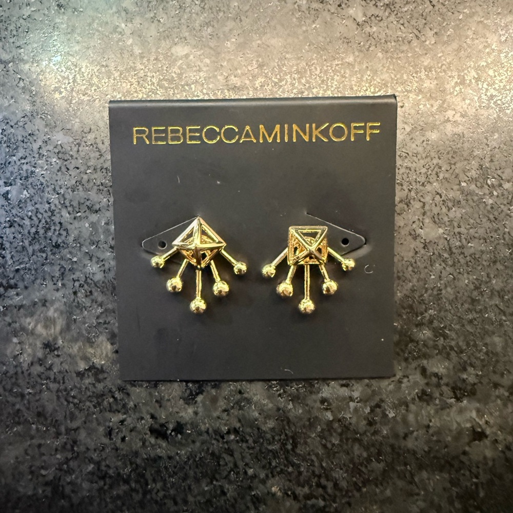 Rebecca Minkoff Gold Pyramid Fan Stud and Jacket Earrings